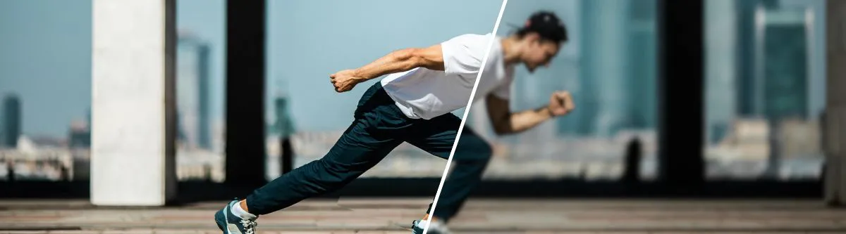 a running guy image being upscaled by PhotoDirector